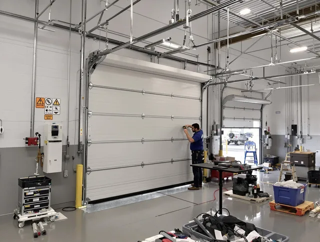 Commercial garage door repair being performed by Menifee Garage Door Repair expert in Menifee