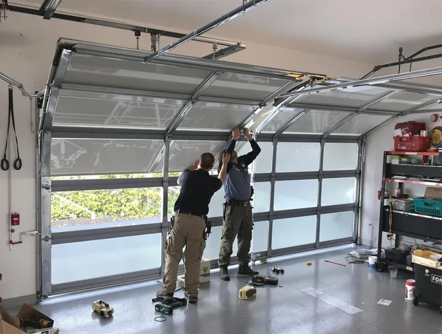 Menifee Garage Door Repair expert performing precise panel replacement on Menifee garage door